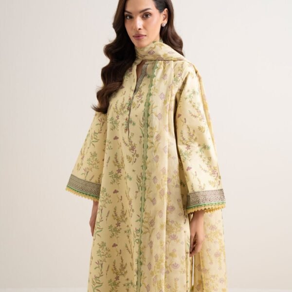 3 PC Unstitched Printed Lawn Suit - Floral Daytox